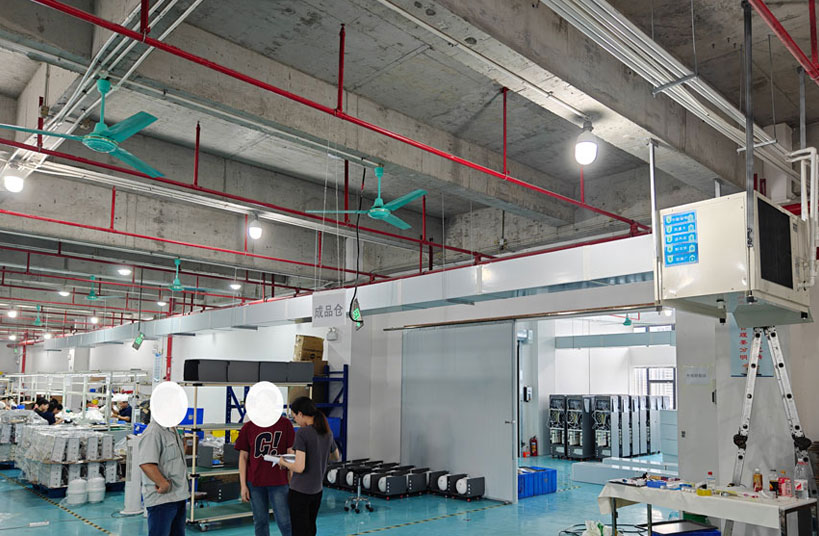 智能飲水機生產車間崗位降溫用工業(yè)蒸發(fā)冷省電空調臥式管道機