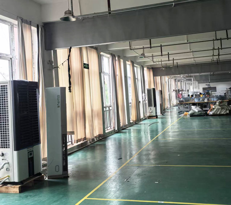 制衣廠空調解決方案，應用蒸發冷省電空調-立式軸流雙風口柜機