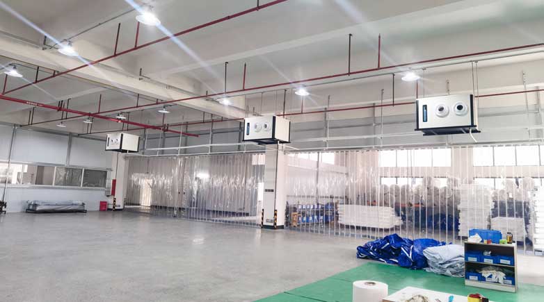 紡織廠生產(chǎn)車間整體制冷降溫，應用蒸發(fā)冷省電空調- 臥式射流機